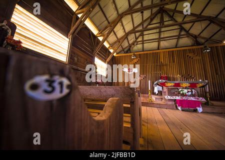 France, French Guiana, Amazonian Park, heart zone, Saül, scene of daily life, interior of the Saint-Antoine-de-Padoue church (1952-1962) Stock Photo
