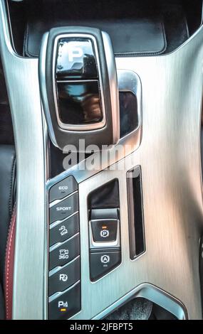 Automatic transmission in a car. Vertical photo. Stock Photo