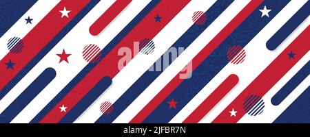 Happy 4th of July USA Abstract Independence Day website header.  American national flag color poster vector illustration. Geometric Shiny shimmery Stock Vector