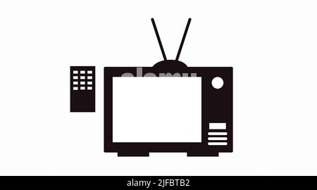 Vector Isolated Black and White TV Icon with Remote Control Stock Vector