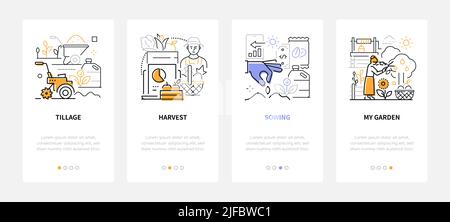 Gardening and harvesting - line design style banners set Stock Vector