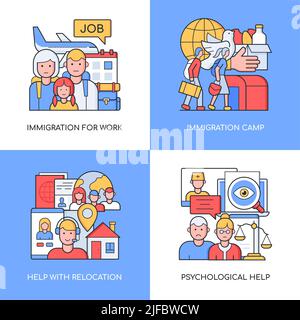 Immigration and relocation - set of line design style colorful illustrations Stock Vector
