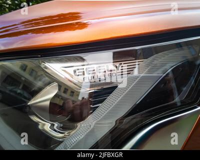 Minsk, Belarus- June 2022: LED headlights Geely Coolray car. Stock Photo