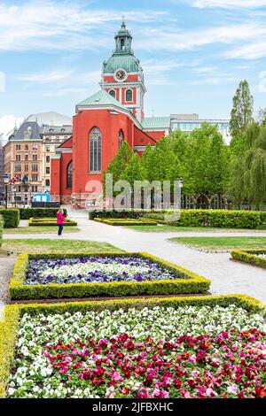 St James Church (St. Jacobs Kyrka) from Kings Gardens, Stockholm, Sweden Stock Photo