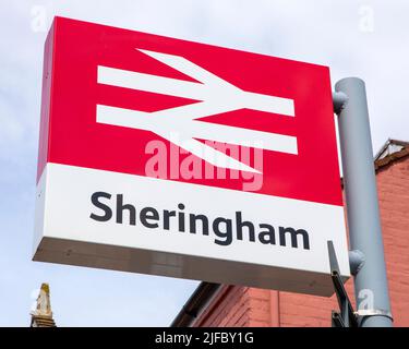 Sheringham, UK - May 16th 2022: A sign at Sheringham Railway Station in the seaside town of Sheringham in Norfolk, UK. Stock Photo