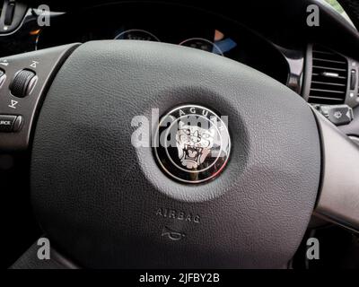 Jaguar car steering wheel badge Stock Photo