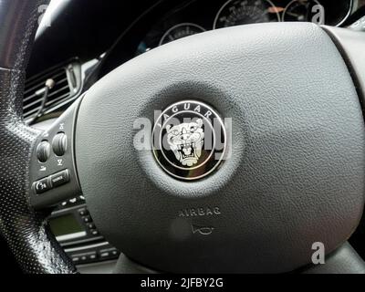 Jaguar car steering wheel badge Stock Photo