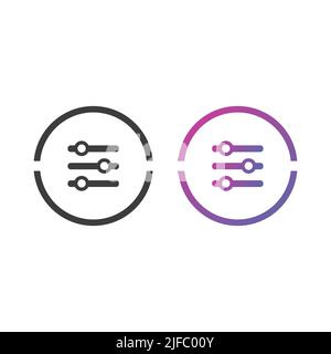 Setting sliders icon button, in solid and gradient color Stock Vector