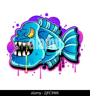 Evil skull-octopus mascot in engraving technique. Vector illustration isolated on white. Stock Vector