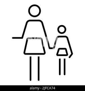 Mother and daughter line icon. Single parent family concept. Flat vector illustration Stock Vector