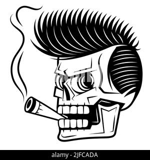 Vintage skull in navy seal beret smoking cigar in smoke cloud with crossed knives isolated vector illustration Stock Vector