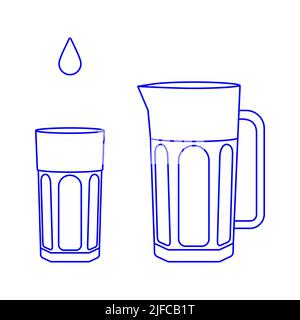 Water jug and glass line icon. Vector illustration Stock Vector
