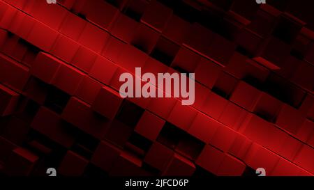 Abstract red 3D blocks with glowing diagonal light create a bold geometric background. Dramatic shadows and glossy surfaces give the image a modern fu Stock Photo
