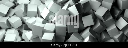 Close-up of white 3D cubes forming an abstract geometric background. Soft light and subtle shadows create a clean, modern texture. Stock Photo