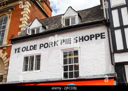 Melton Mowbray, UK - June 11th 2022: Ye Olde Pork Pie Shoppe in Melton Mowbray, Leicestershire, UK. The town is famous for producing the Melton Mowbra Stock Photo