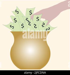 Hand In Pot Of Money Stock Vector