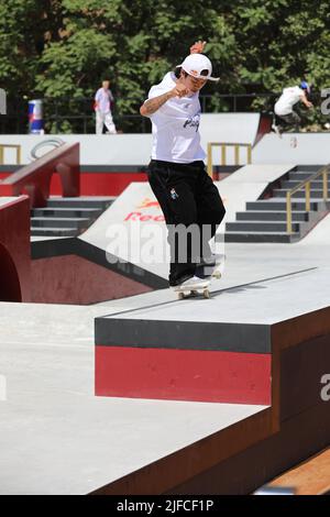 Rome, Lazio, Italy. 1st July, 2022. At Parco del Colle Oppio in Rome, the World Championship of skateboarding.In this picture (Credit Image: © Paolo Pizzi/Pacific Press via ZUMA Press Wire) Credit: ZUMA Press, Inc./Alamy Live News Stock Photo