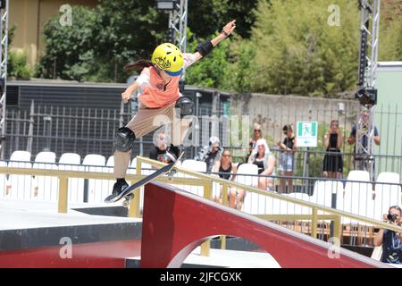 Roma, Italy. 01st July, 2022. At Parco del Colle Oppio in Rome, the World Championship of skateboarding. In this picture Coco Yoshikawa (Photo by Paolo Pizzi/Pacific Press/Sipa USA) Credit: Sipa USA/Alamy Live News Stock Photo