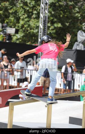 Roma, Italy. 01st July, 2022. At Parco del Colle Oppio in Rome, the World Championship of skateboarding. In this picture Natalia Munoz (Photo by Paolo Pizzi/Pacific Press/Sipa USA) Credit: Sipa USA/Alamy Live News Stock Photo