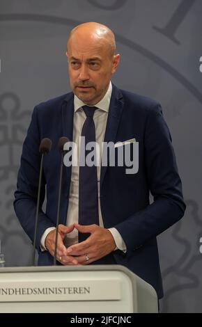 COPENHAGEN, DENMARK - JULY 01, 2022: Minister for Health, Magnus Heuniche, during the Prime Minister Metter Frederiksen’s press conference at the Mini