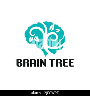 Brain logo forming tree silhouette, human mind, growth, innovation, thinking Stock Vector
