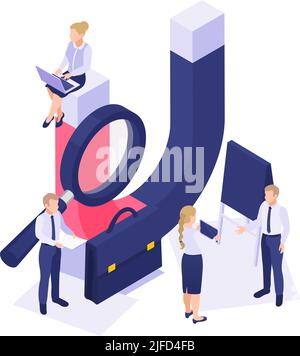 Customer retention marketing branding isometric concept with people and huge magnet 3d vector illustration Stock Vector