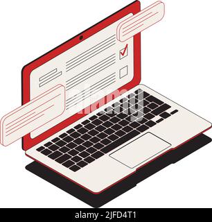 Election isometric composition with isolated image of laptop with electronic ballot and vote sign vector illustration Stock Vector