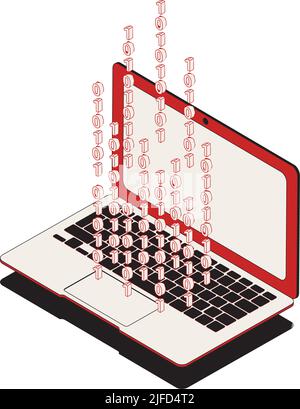 Isometric cyber security icon with 3d laptop and binary code vector illustration Stock Vector