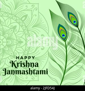 happy krishna Janmashtami illustration with peacock feather Stock Vector