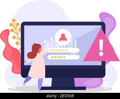 Flat composition with computer user password and login on monitor vector illustrastion Stock Vector