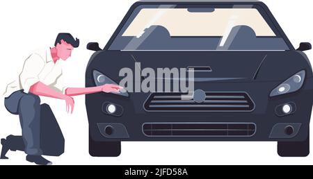 Flat icon with man examining car vector illustration Stock Vector