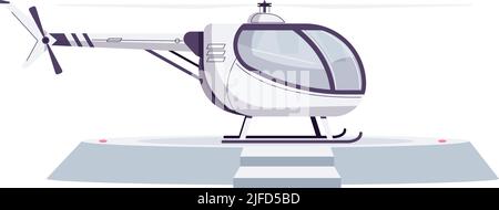 White helicopter on helipad in flat style vector illustration Stock Vector