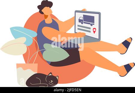 Flat character ordering goods in online store with home delivery flat vector illustration Stock Vector