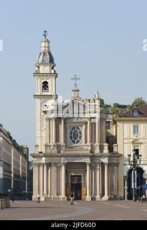Turin, Italy. June 16, 2022. Facade of San Carlo Borromeo Church in Piazza San Carlo Stock Photo