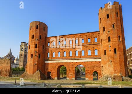 The Palatine Gate is a Roman Age landmark located in Turin, Italy Stock Photo