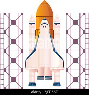 Flat icon with space rocket ready to launch on white background vector illustration Stock Vector
