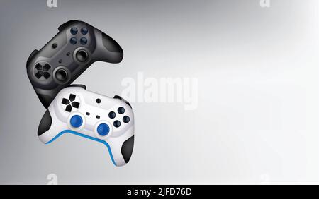 PC video games 2 realistic gamepad controllers hardware entertainment devices closeup top view composition vector illustration Stock Vector