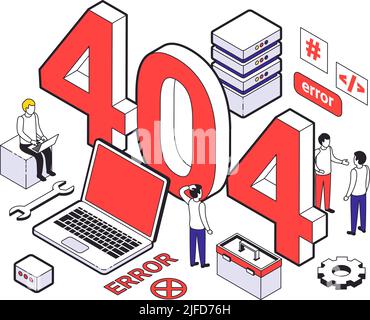 Colored web hosting isometric composition with four hundred four bad request error vector illustration Stock Vector