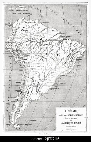 Map of Paul Marcoy's journey through South America, Brazil. South 