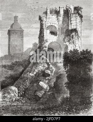 Heidelberg castle tower ruins, Black Forest, State of Baden-Wurttemberg, Germany. Europe. Trip to the Black Forest by Alfred Michiels 1867 from Le Tour du Monde 1867 Stock Photo