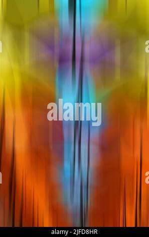 Motion blur image of a colourful group of umbrellas. Producing a vibrant soft mix of random colours. Stock Photo