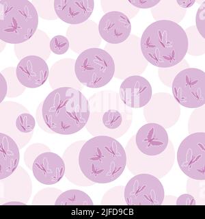 Purple violet butterflies in cute bubbles vector seamless pattern. Repeat background pattern Stock Vector