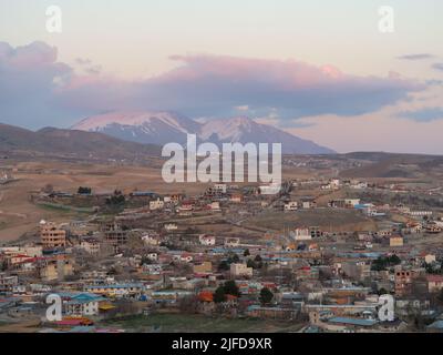 sunset in the mountains of Mehrabad, Tehran in Iran Stock Photo