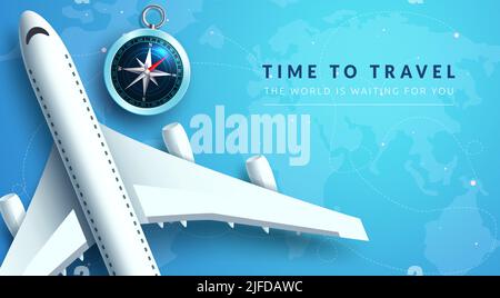 Travel time vector background design. Travel around the world text in ...