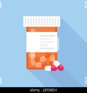 Pill bottle icon in flat style. Medical capsules vector illustration on white isolated background. Pharmacy sign business concept. Stock Vector
