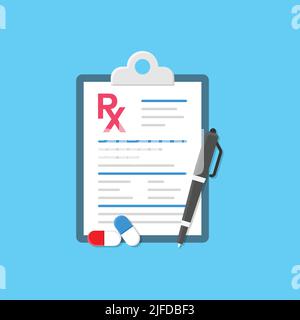 Medical prescription pad icon in flat style. Rx form vector illustration on isolated background. Doctor document sign business concept. Stock Vector