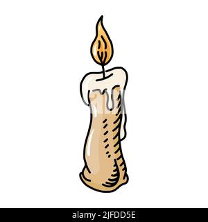 Vector sketch burning candle. Hand drawn icon. Isolate on a white background. Stock Vector