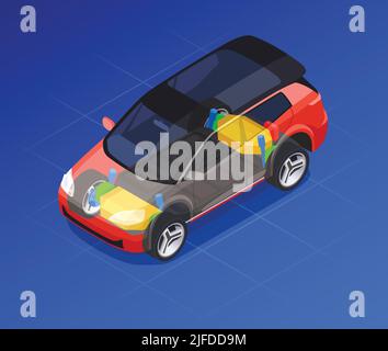 Car designer profession with drafting and modeling symbols isometric isolated vector illustration Stock Vector