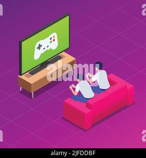 Cloud gaming battle isometric concept with leisure symbols vector illustration Stock Vector