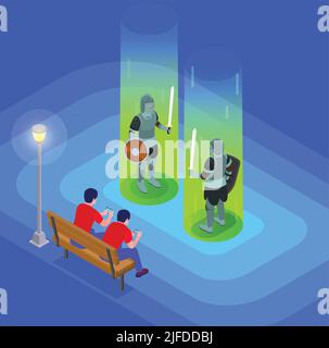 Cloud game isometric concept with adventure and leisure symbols vector illustration Stock Vector